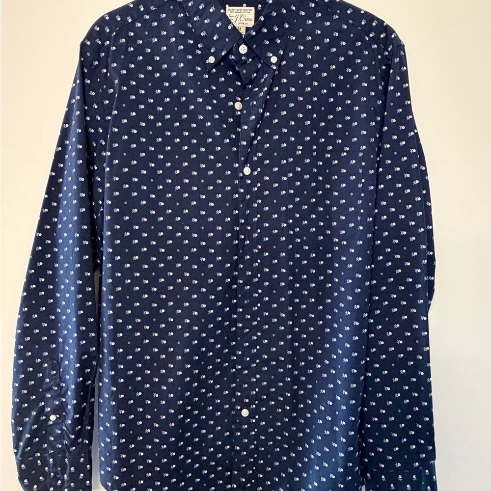 J. Crew Dark Blue Patterned Casual Shirt